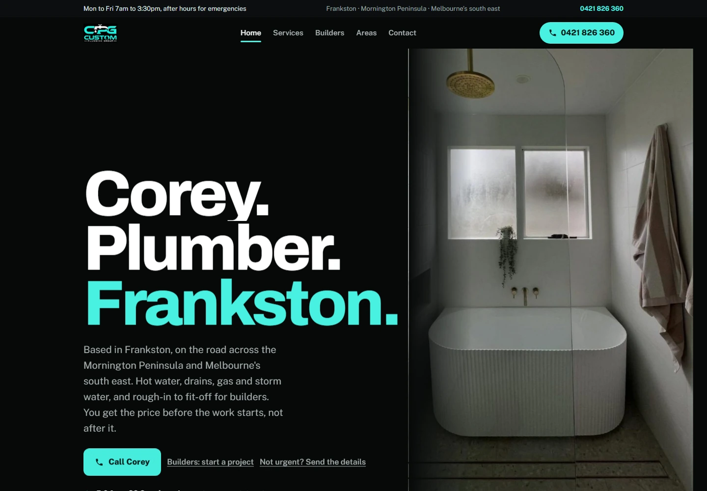 Custom Plumbing Group website, captured from the actual local build