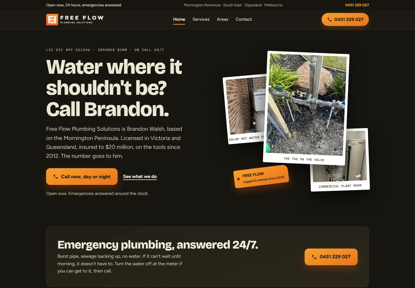 Free Flow Plumbing Solutions website, captured from the actual local build
